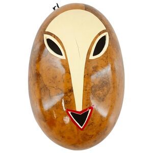 Wood Face Mask Hand Painted Tribal Folk Art Wall Hanging Decorative 9” ~ Signed